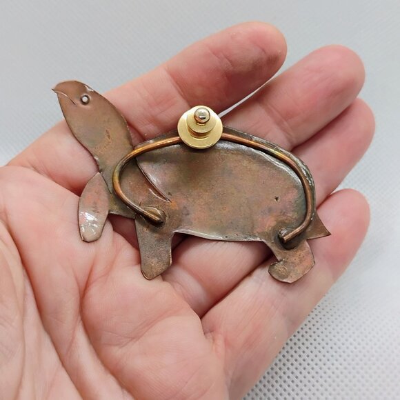 Large Unique Copper Enamel Painted Turtle Tortoise Brooch/Pin - Picture 6 of 6